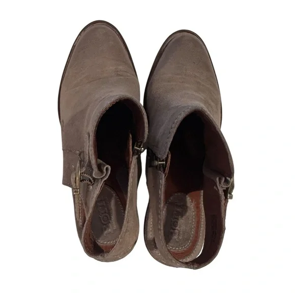 Born Margrit Women’s Sz 8 Taupe Suede Booties Open Slingback Buckle Heels Shoes - Picture 5 of 9